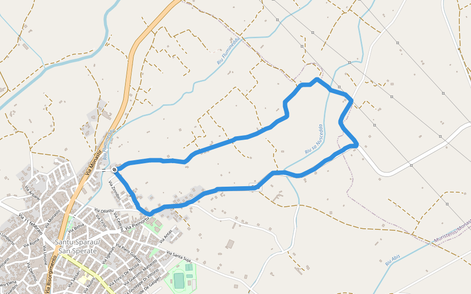 Parco di Pixinortu walking route map in San Sperate