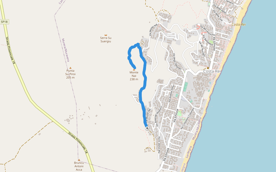 Monte Nai walking route map in Costa Rei