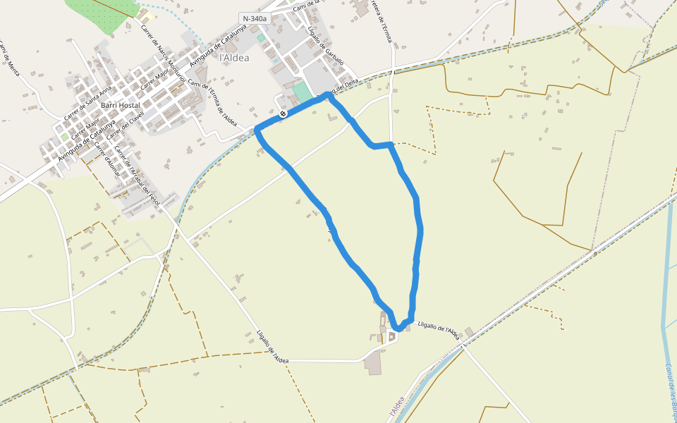 Camp de la Unió Esportiva Aldeana walking route map in L'Aldea