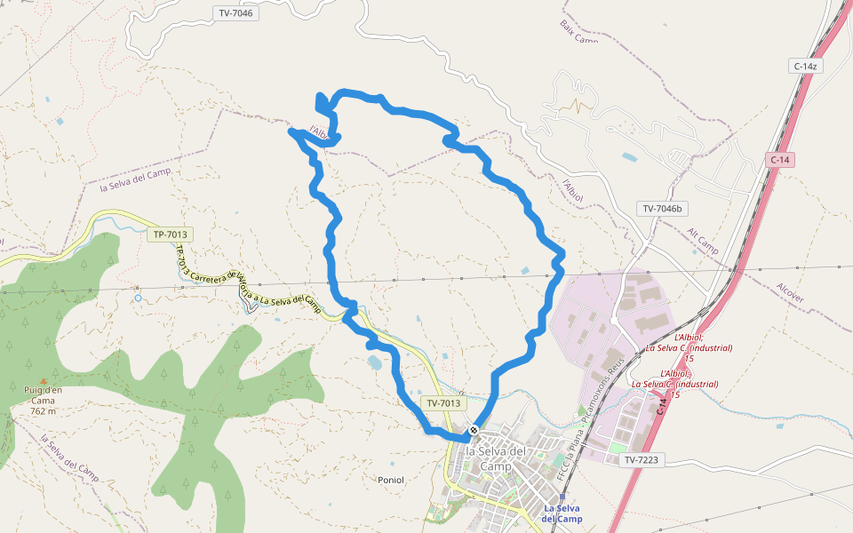 Camí del Xalamec walking route map in La Selva del Camp