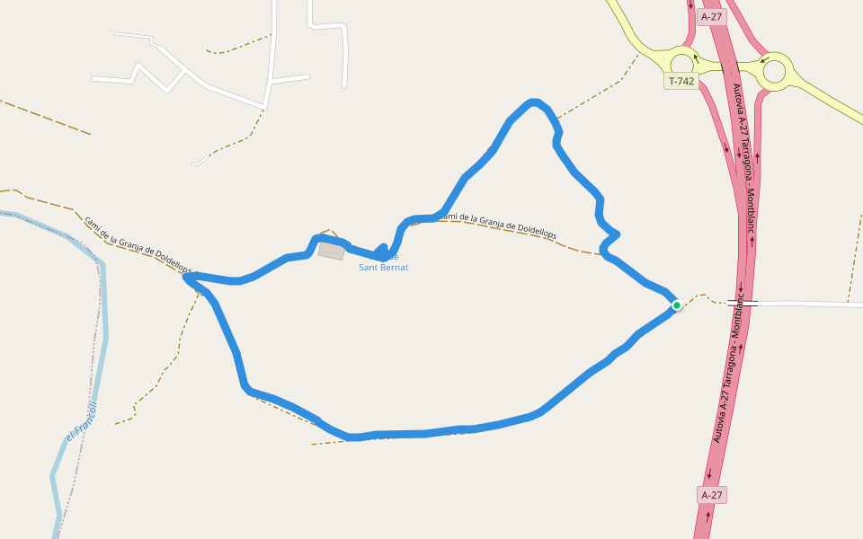 camí de la Granja de Doldellops walking route map in Valls