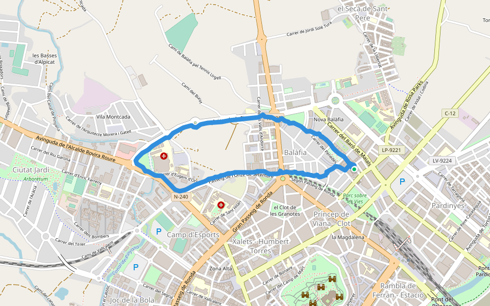 Parc sobre les Vies walking route map in Lleida