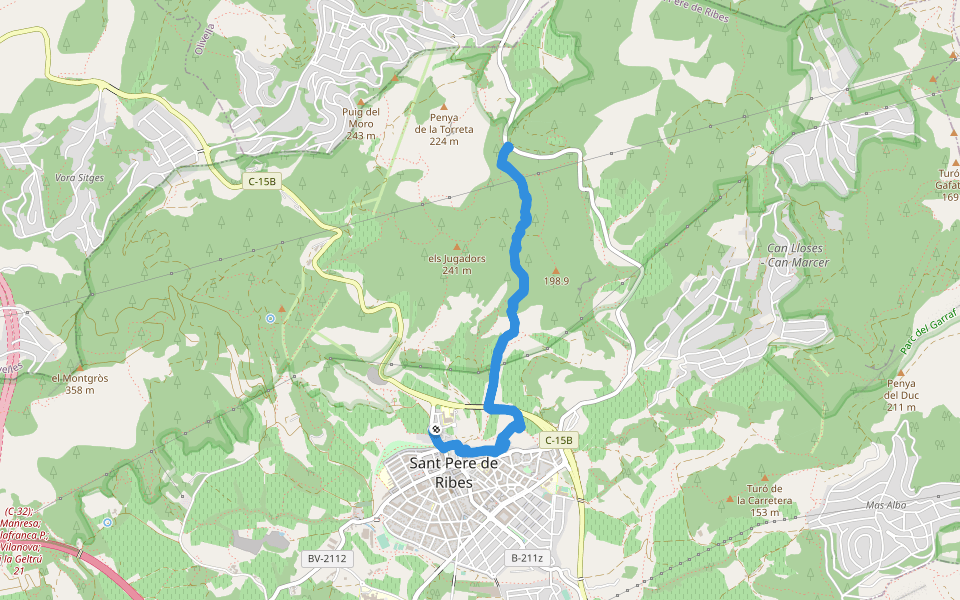 Coll de Gleieta walking route map in Sant Pere de Ribes