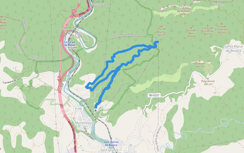 camí de Planeses a Montesquiu walking route map in Montesquiu