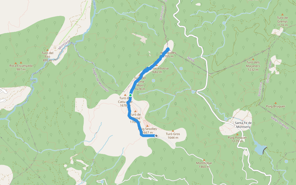 les Agudes walking route map in La Costa de Montseny