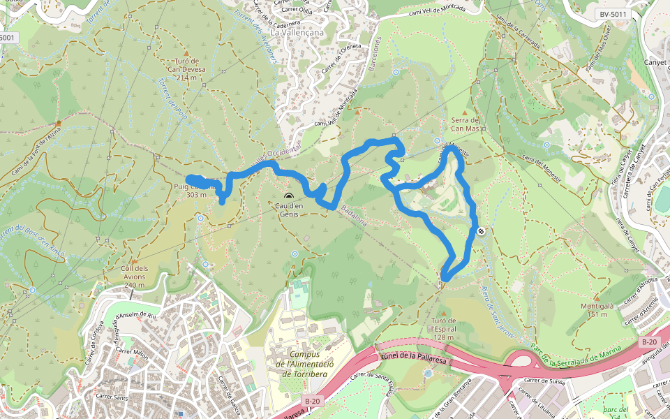 Parc de la Serralada de Marina - Camí de Sant Jeroni de la Murtra walking route map in Badalona