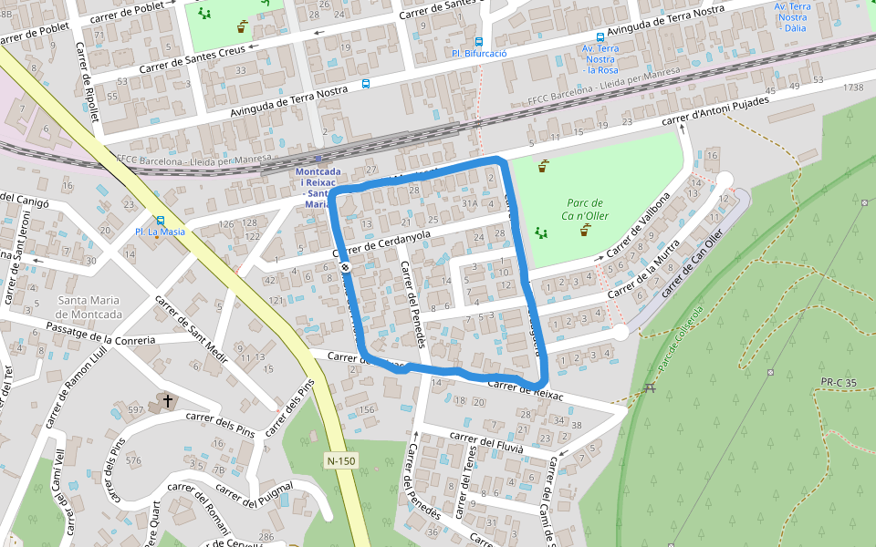 Parc de Ca n'Oller walking route map in Montcada i Reixac