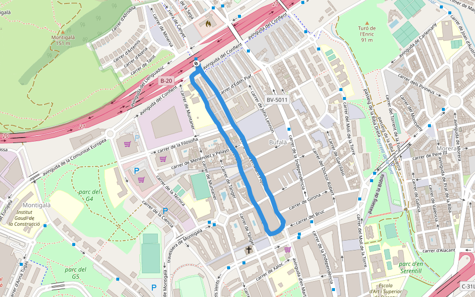 plaça de Joaquim Torrents i Lladó walking route map in Badalona