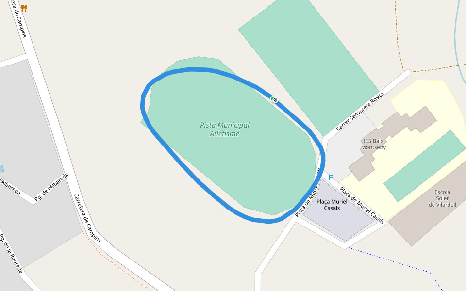 Pista Municipal Atletisme walking route map in Sant Celoni