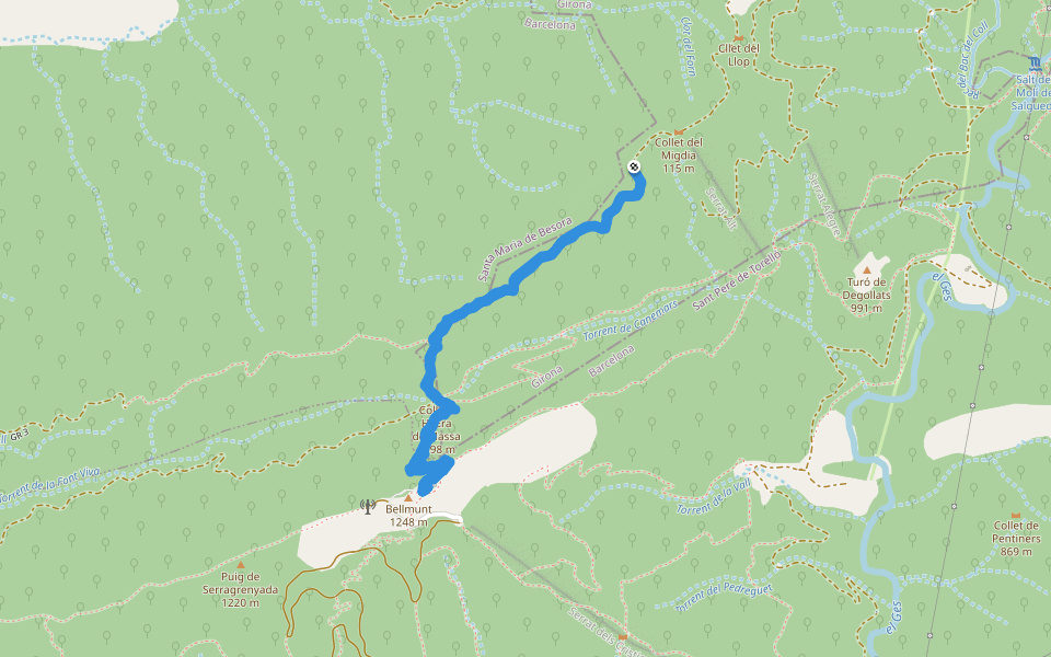 Camí de Bellmunt GR 3 walking route map in Santa Maria de Besora