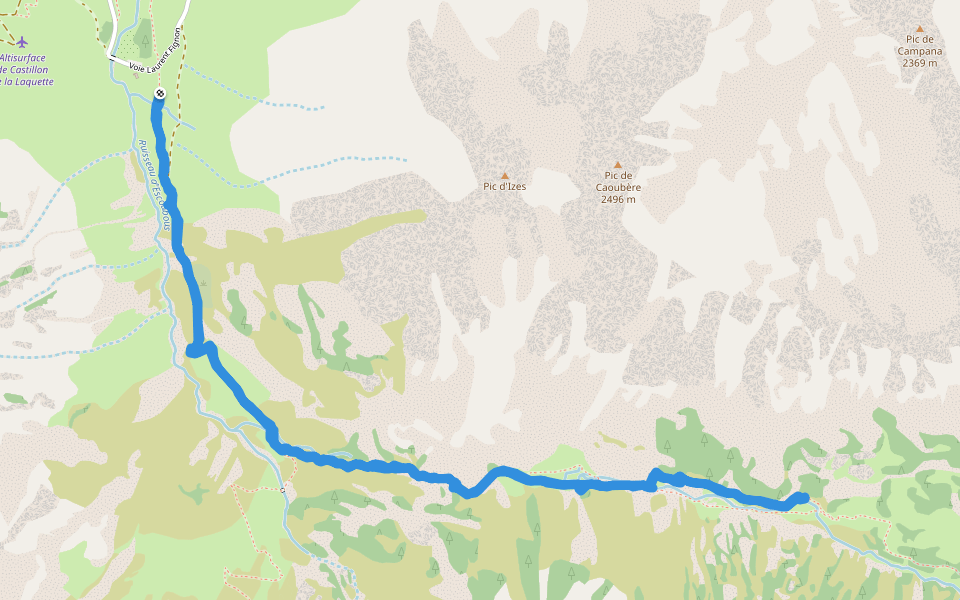Pont de Pountou walking route map in Barèges