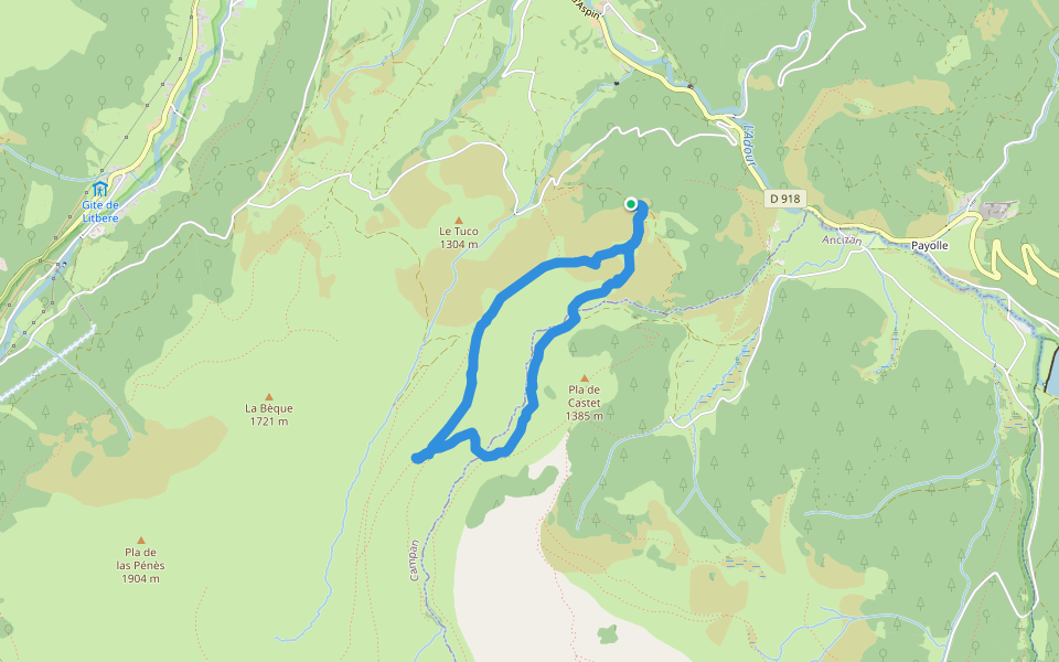 Pla de Castet walking route map in Campan