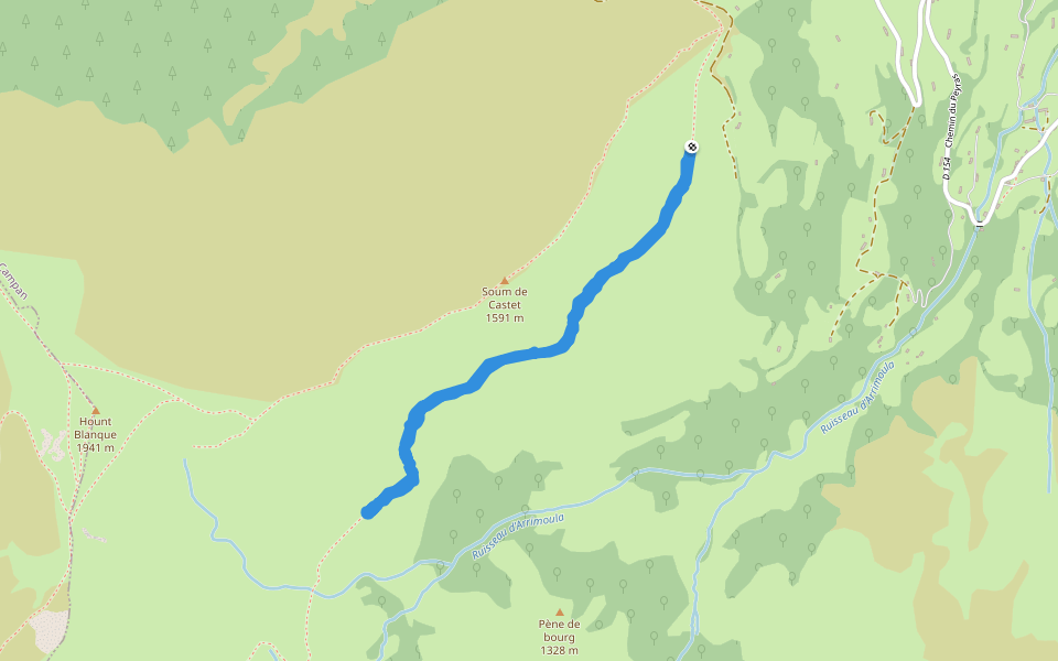 Soum de Castet walking route map in Campan