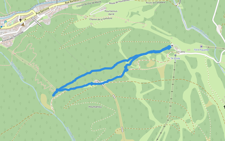 Chemin de la Garboure walking route map in Barèges