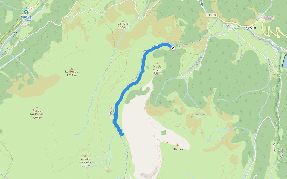 Pla de Castet walking route map in Ancizan