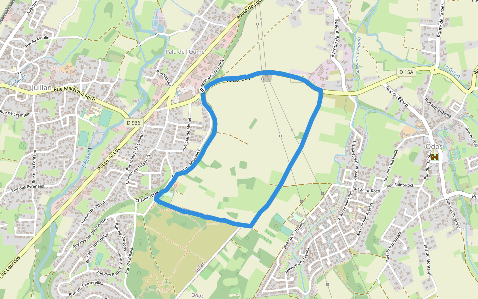 Skatepark walking route map in Juillan