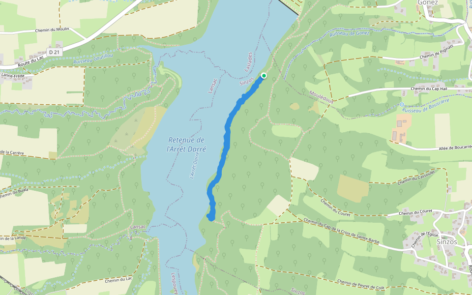 Chemin du Cap de la Croix de Sainte-Barbe walking route map in Sinzos