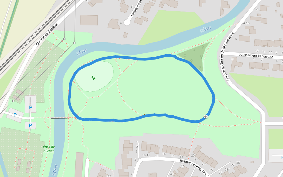 Parc de l'Echez walking route map in Tarbes