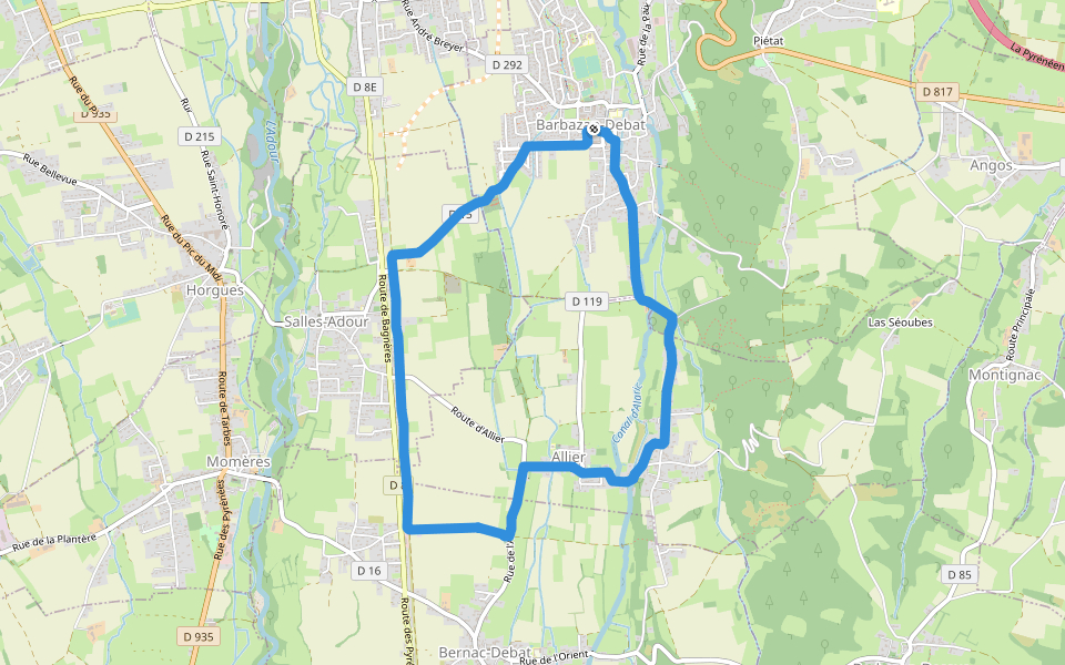 Place Saint-Pierre walking route map in Barbazan-Debat