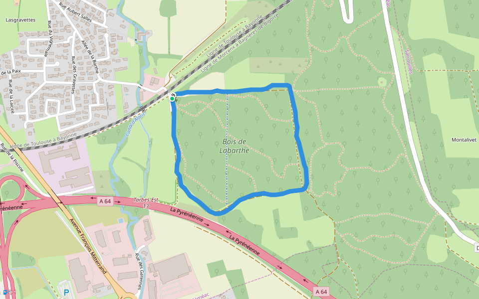 Bois de Labarthe walking route map in Séméac