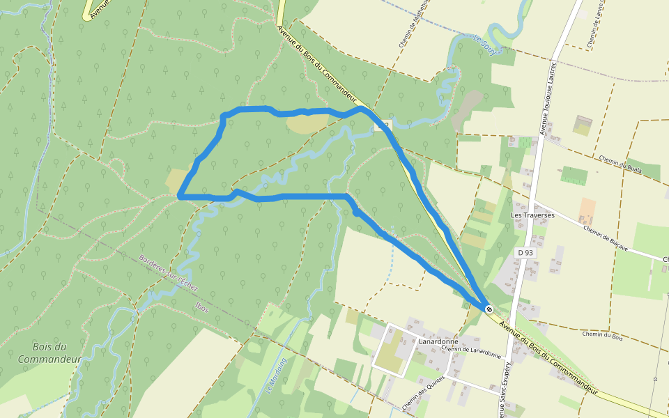 Bois du Commandeur walking route map in Bordères-sur-l'Échez