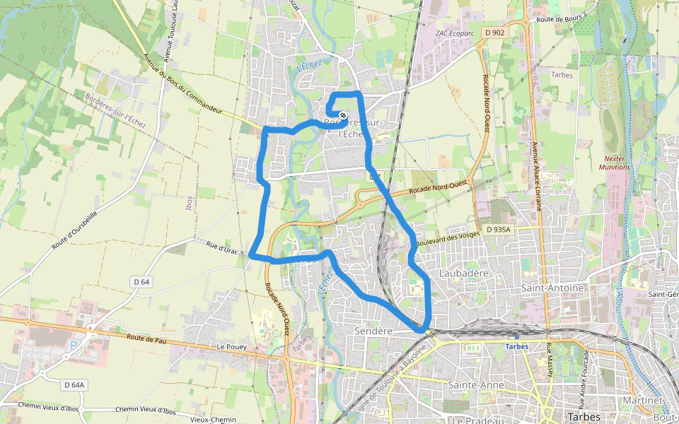 Place Jean Jaurès walking route map in Bordères-sur-l'Échez