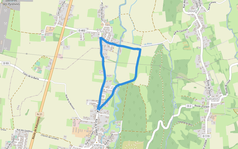 Place de la Mairie walking route map in Orleix