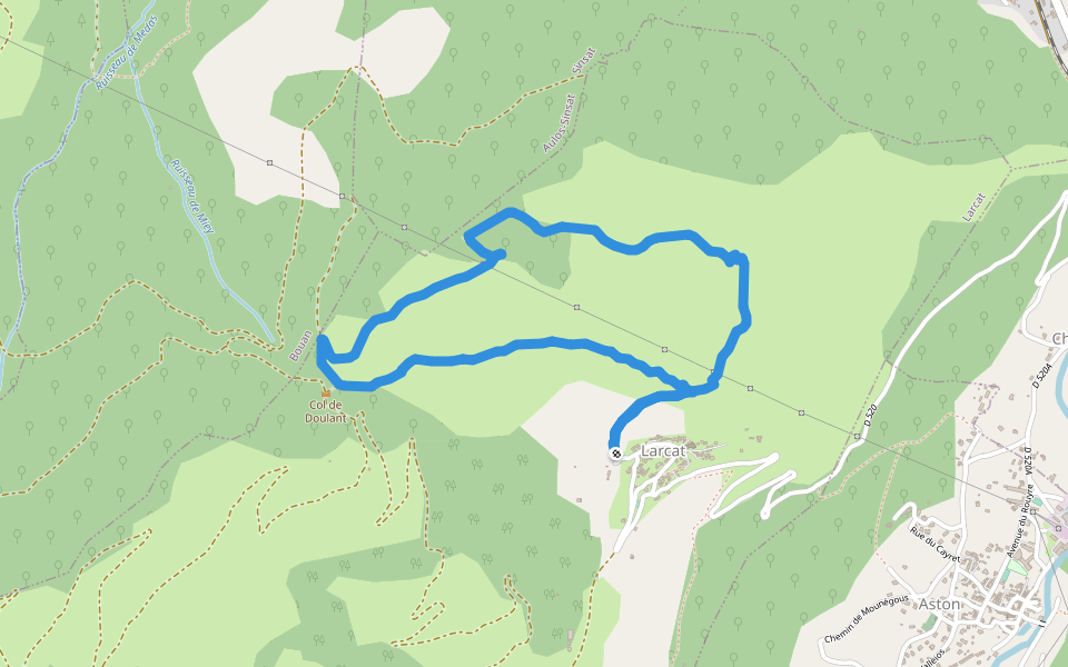 Col de Doulant walking route map in Larcat