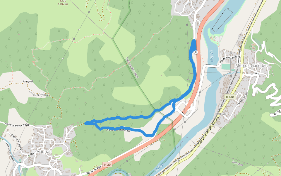 Chemin du Trémental walking route map in Mercus-Garrabet
