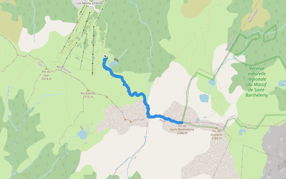 Pic de Saint-Barthélemy walking route map in Montferrier