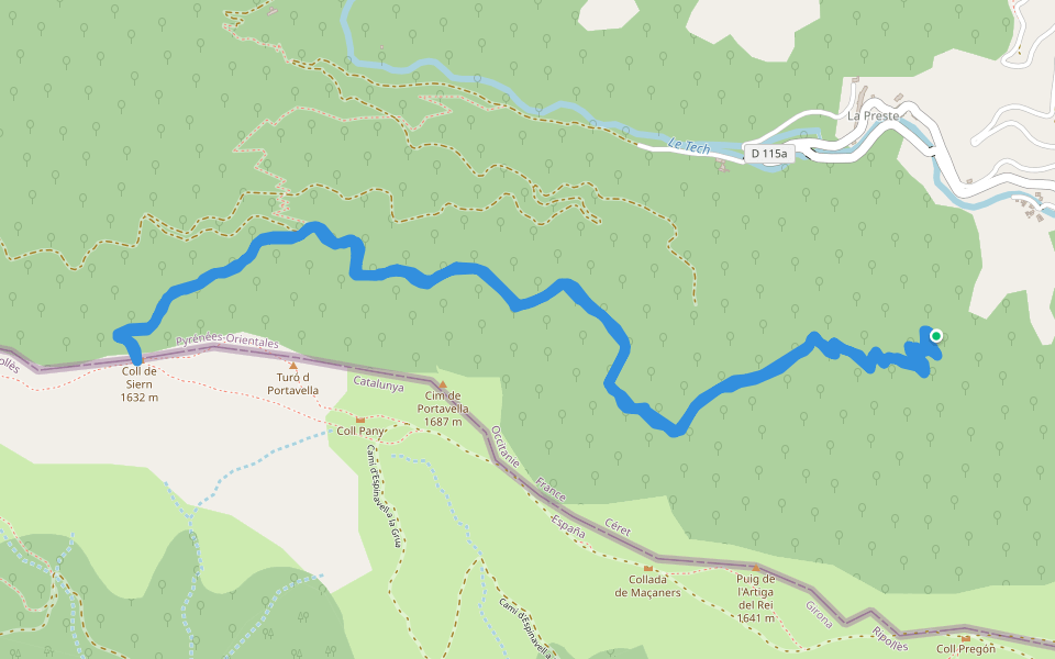 Col de Siern walking route map in Prats-de-Mollo-la-Preste