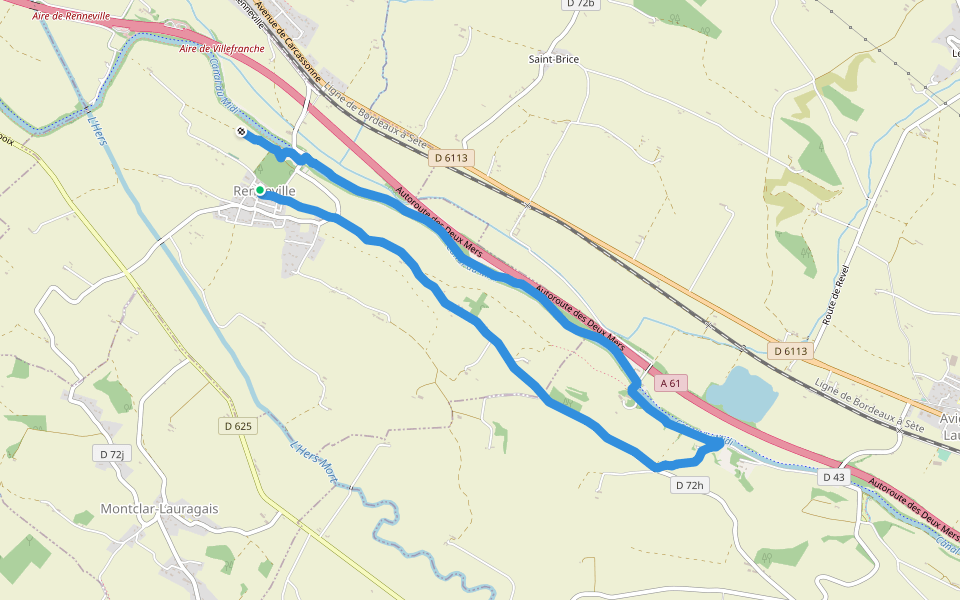 Crêtes et canal du midi walking route map in Renneville