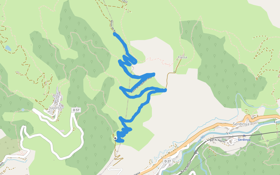 Route de Roquefumada walking route map in Jujols