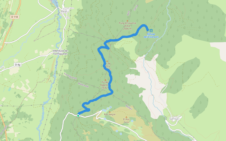 Puig d'Esquena d'Ase walking route map in Railleu