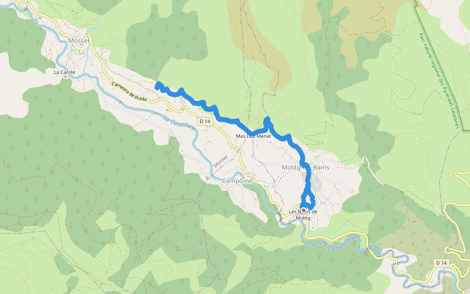 Canal de Molitg walking route map in Molitg-les-Bains