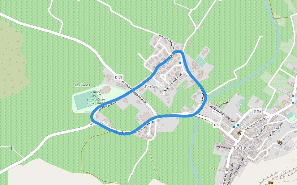 Espace Sportif et de détente Émile Baixas walking route map in Tautavel