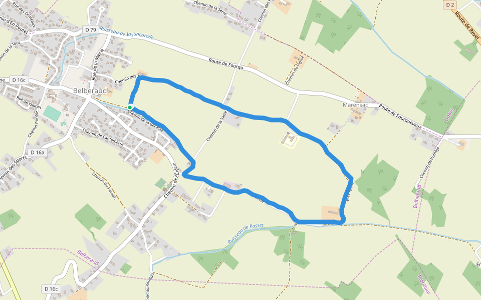 Belberaud walking route map in Belberaud