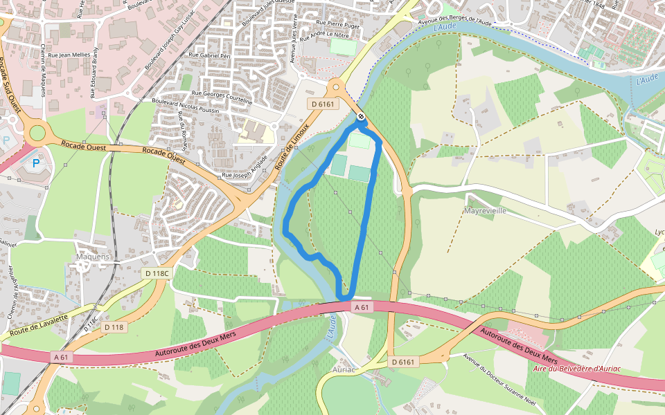 L'Aude walking route map in Carcassonne