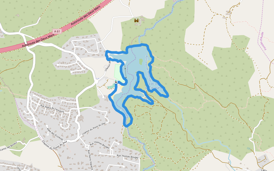 Lac de la Cavayère walking route map in Carcassonne