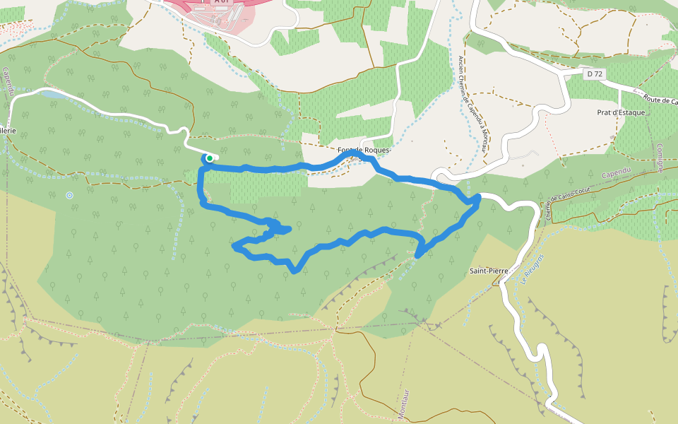 Ancien Chemin de Capendu à Montlaur walking route map in Capendu