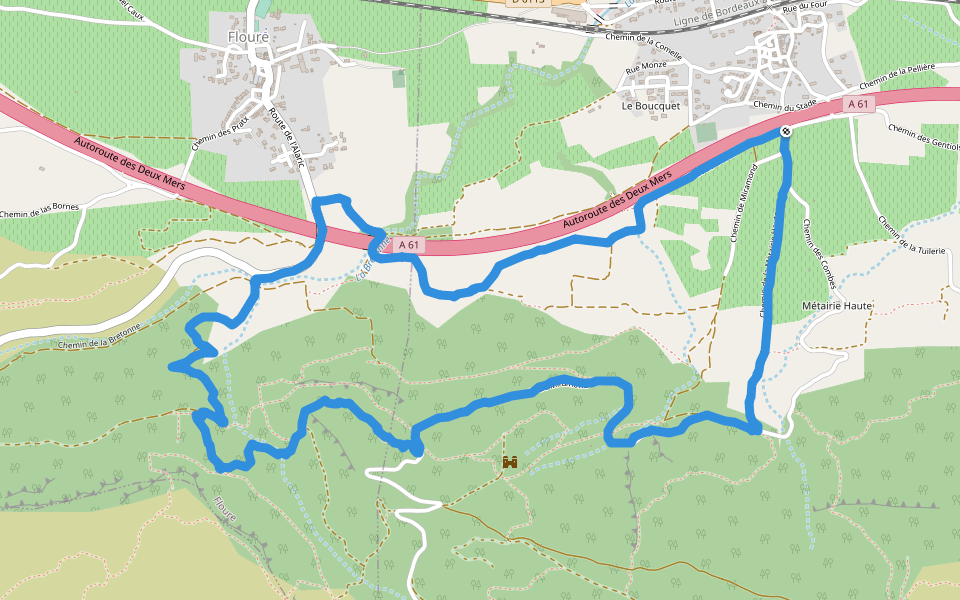 Chemin de la Métairie Haute - Chemin de Miramond walking route map in Barbaira