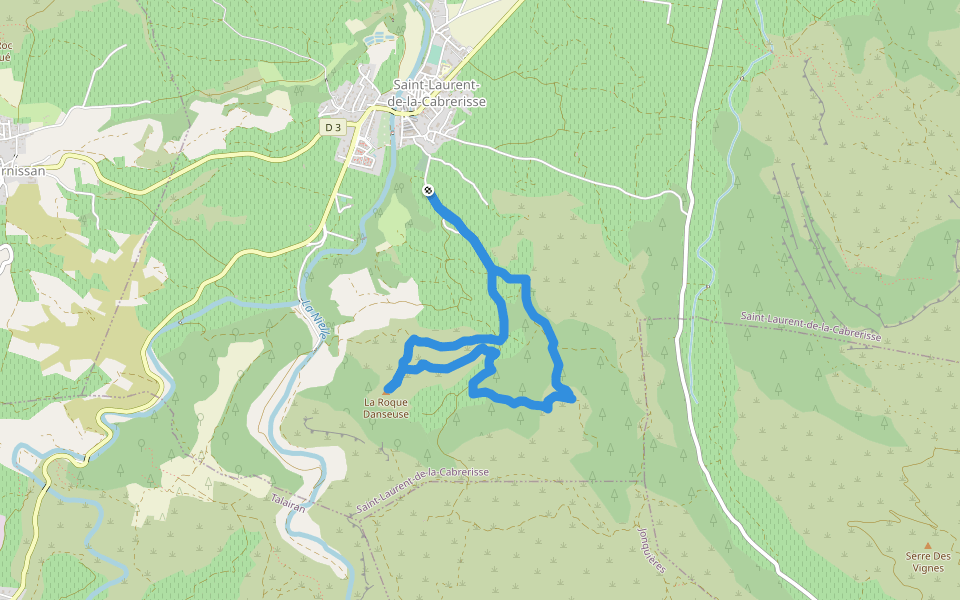 La Roque Danseuse walking route map in Saint-Laurent-de-la-Cabrerisse