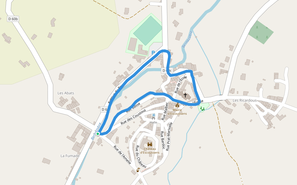 Château d'Escoussens walking route map in Escoussens