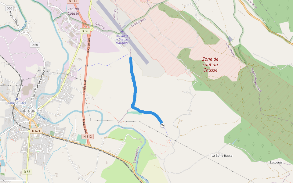 Chemin Blanc walking route map in Caucalières