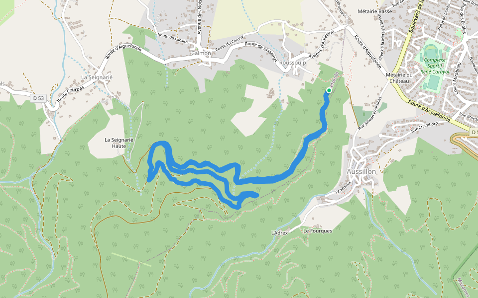 L'Adrex walking route map in Aussillon