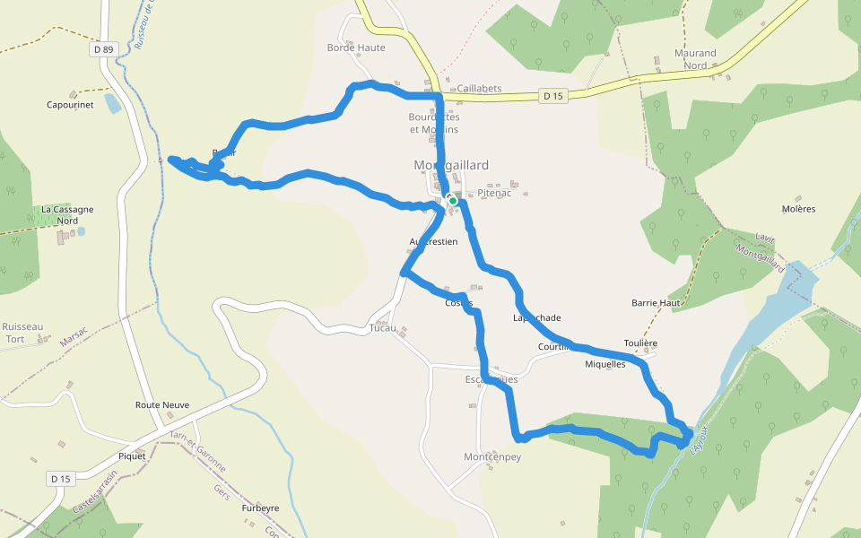 Circuit des Dontaines Montgaillard 82 walking route map in Montgaillard