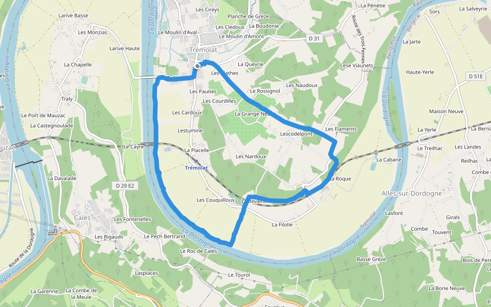 Trèmolat Punkt Wanderweg Trémolat, Département Dordogne, Frankreich