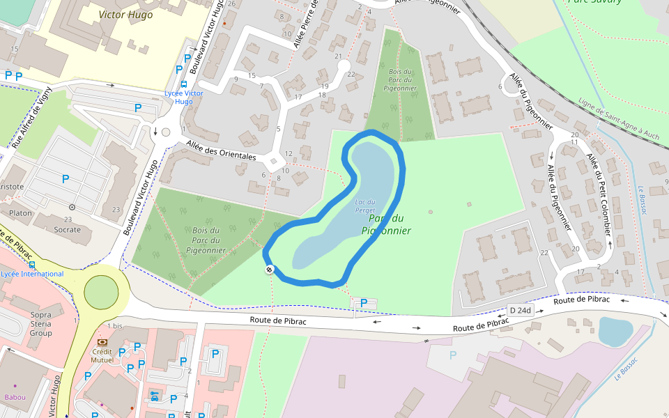 Parc du Pigeonnier walking route map in Colomiers