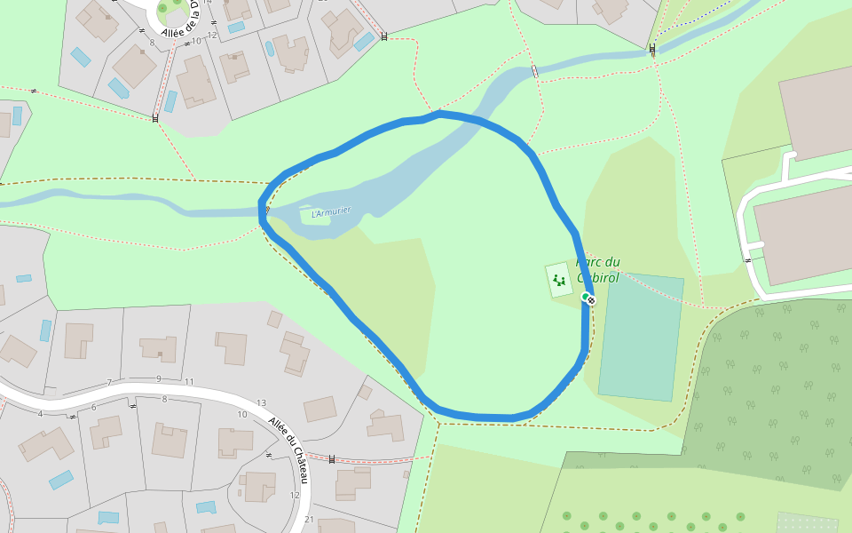 Parc du Cabirol walking route map in Colomiers