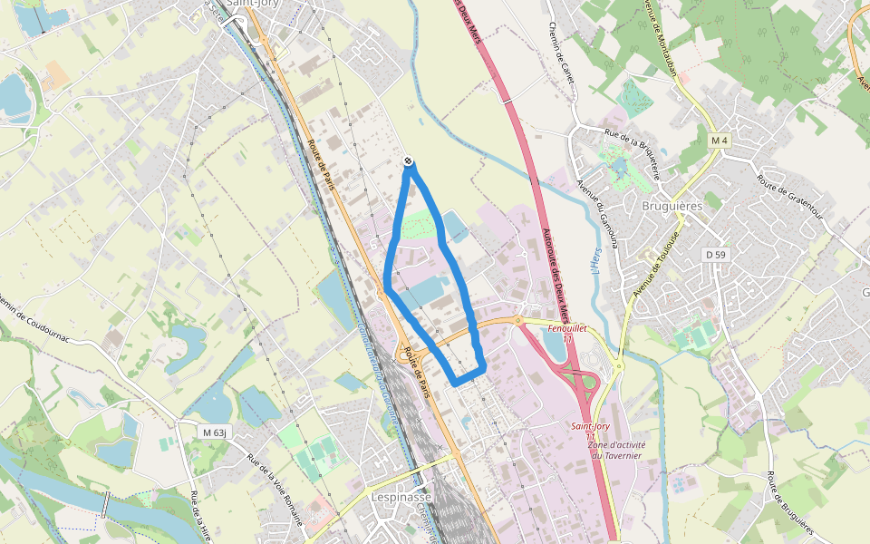 Lac municipal walking route map in Saint-Jory